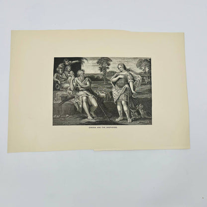 1880s Victorian Art Print Engraving ERMINIA AND THE SHEPHERDS Domenichino