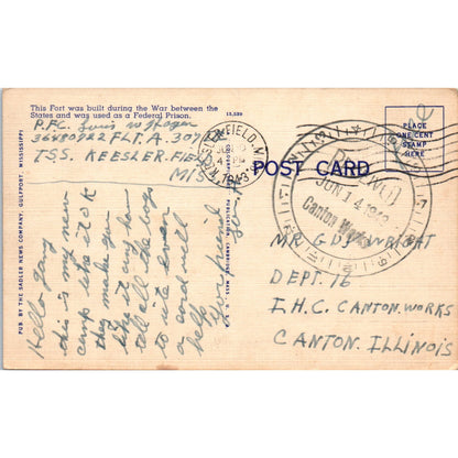 Fort Massachusetts Ship Island Mississippi Coast 1943 Original Postcard P1-14