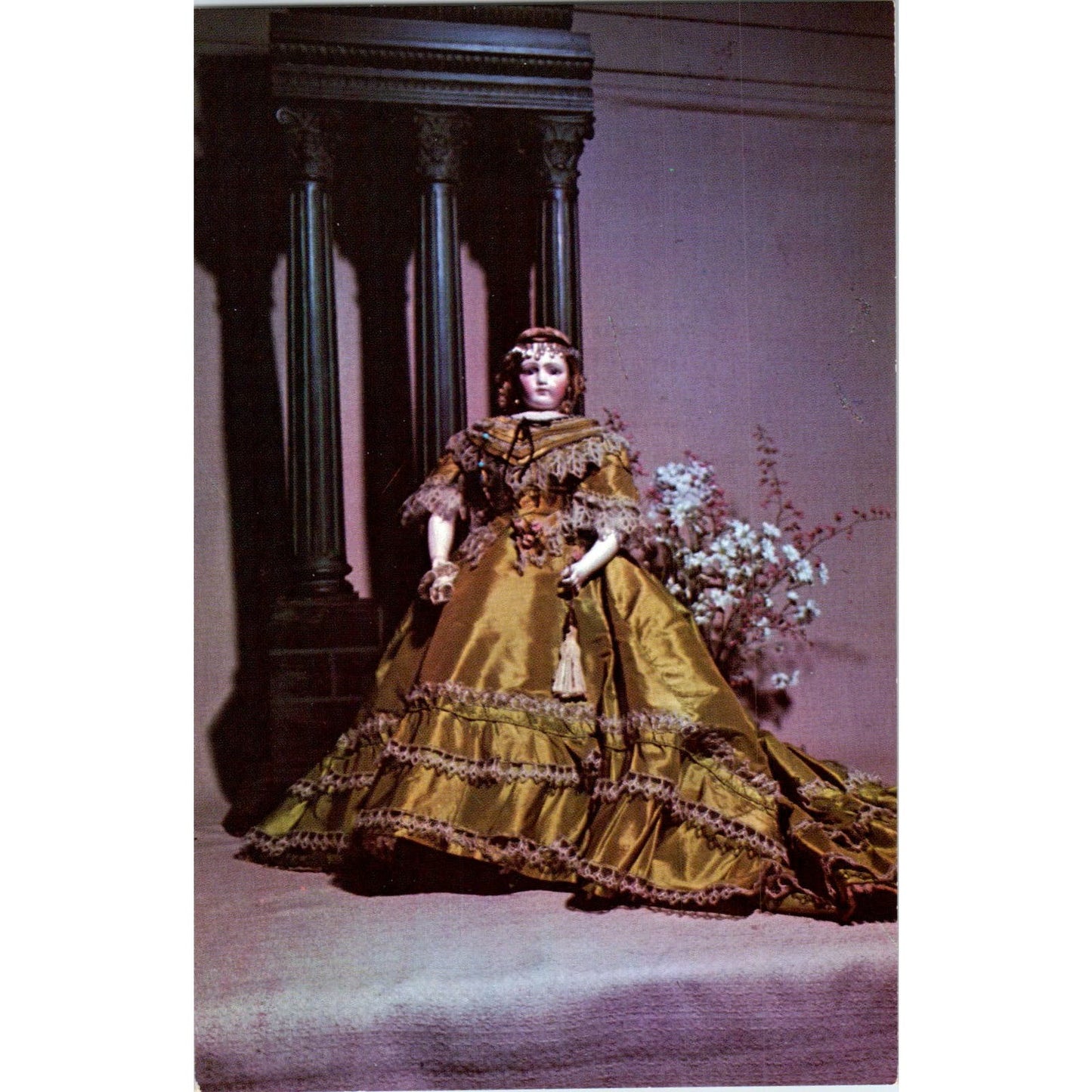 French Lady of Fashion Doll in Silk Ball Gown Original Postcard PB9
