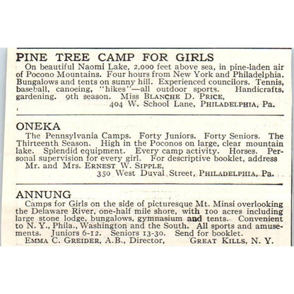 c1920 Harper's Magazine Ad - Teela-Wooket Camps C.A. Roys Cambridge MA EA3-1