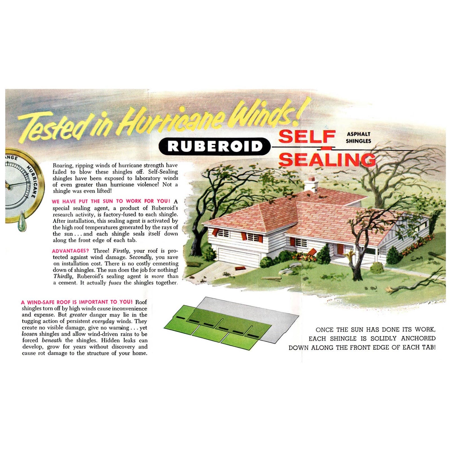 1950s MCM Advertising Brochure Ruberoid Self-Sealing Asphalt Shingles SE4