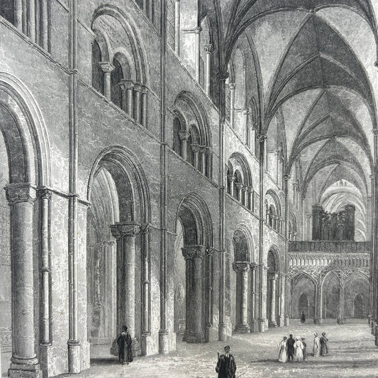 1836 Original Art Engraving Chichester Cathedral View of Nave Looking East AC4