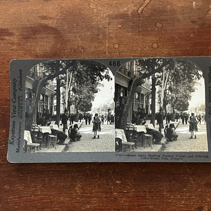 Peasant Women at Sidewalk Coffee House Sofia Bulgaria Antique Stereoview H2-6