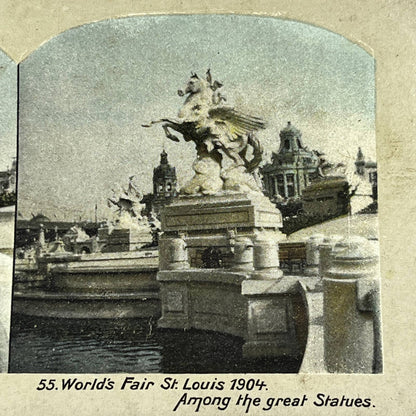 Antique Stereoview Card World's Fair St. Louis 1904 Among the Great Statues TJ3