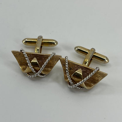 Vintage Modernist MCM MOD SWANK Cufflinks Textured Gold Tone Cable Wrap SE1