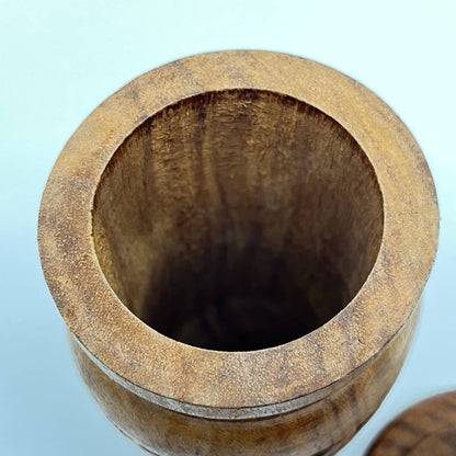 Vintage Teak Wood Carved Tea Canister Jar Urn w/ Lid India 5” TE5