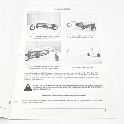 Original 1994 New Idea 4100 Parallel Bar Brakes Dual Rake Hitch Manual TB9