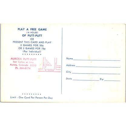 Putt-Putt Golf Courses Aurora Colorado Original Postcard TK1-23