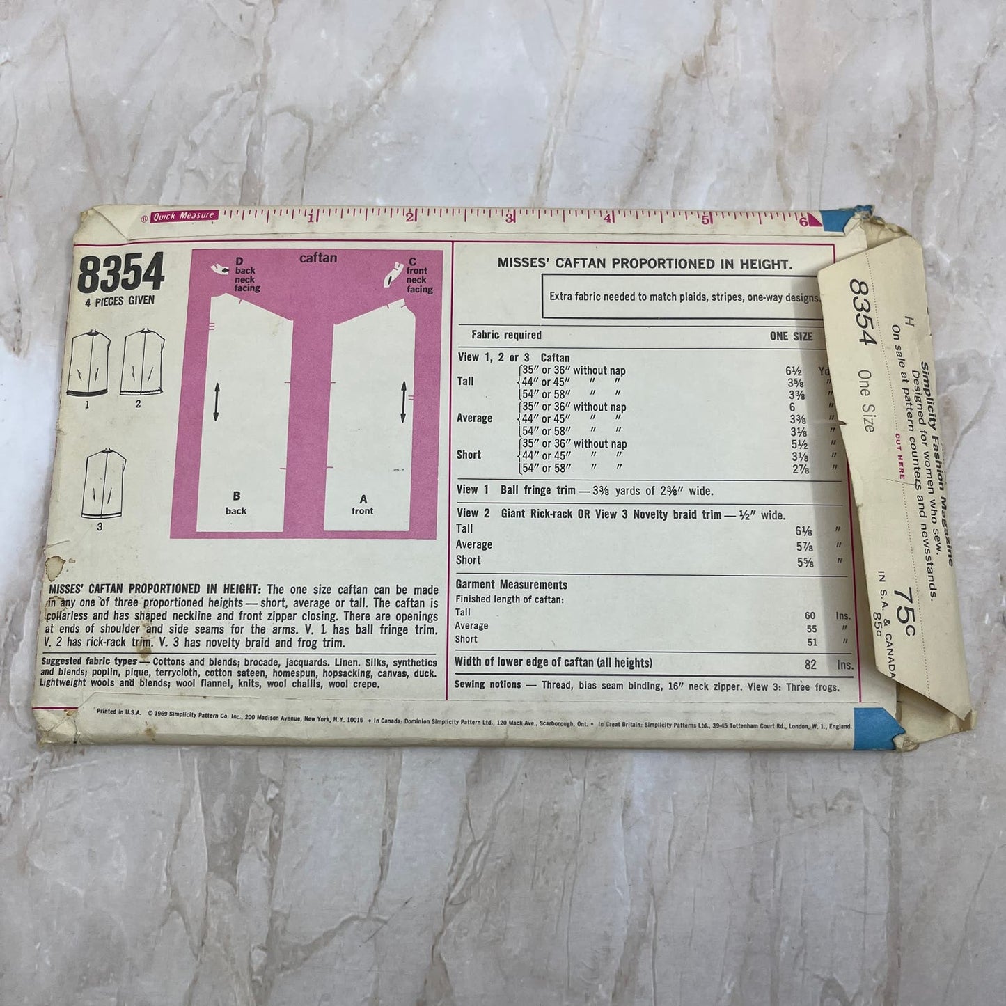 Vintage Pattern Simplicity 8354 One Size Caftan TE5