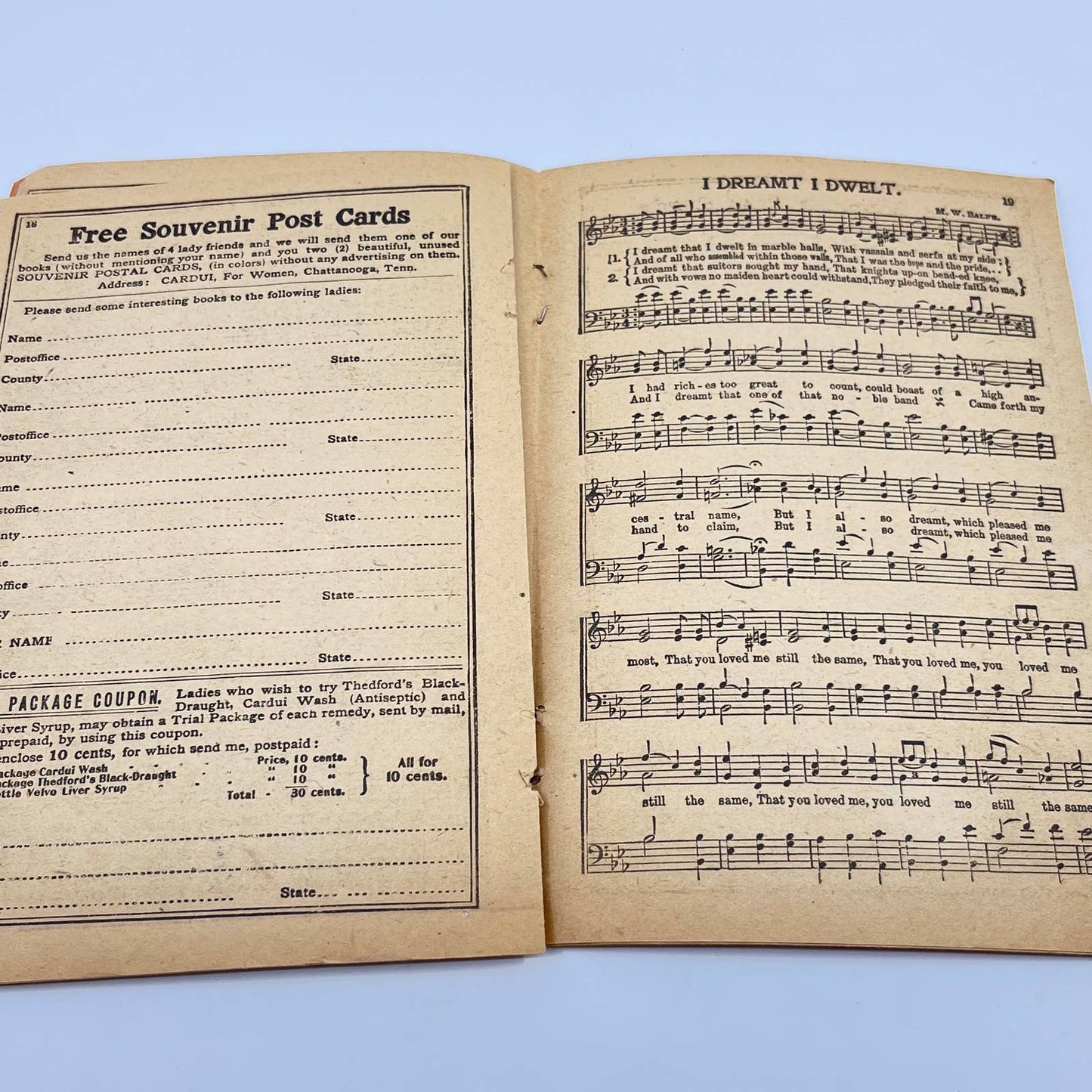 1908 The Cardui Song Book Quack Medicine Promo Chattanooga TN TE2