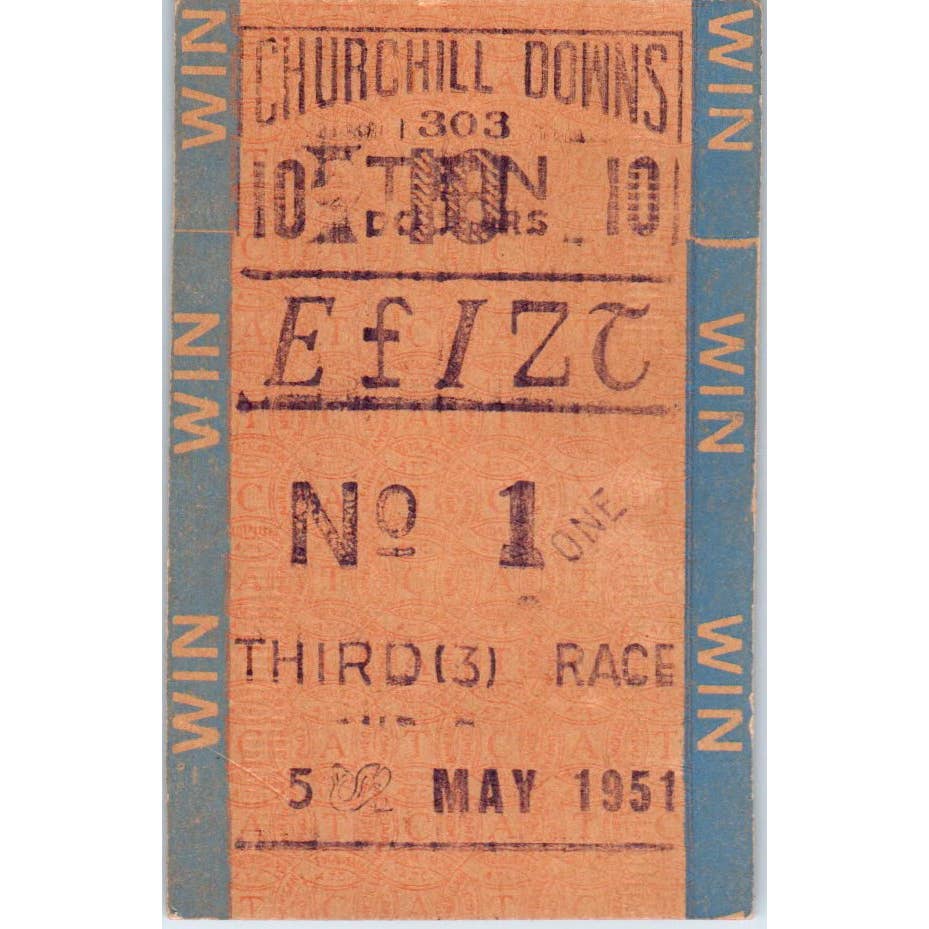 1951 Kentucky Derby Churchill Downs May 5 3rd Race No.1 - Tote Ticket Stub SE4