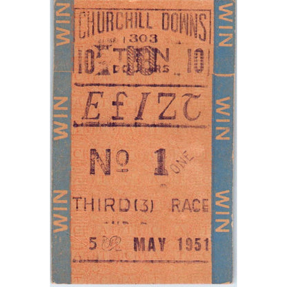1951 Kentucky Derby Churchill Downs May 5 3rd Race No.1 - Tote Ticket Stub SE4