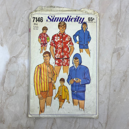 Simplicity Pattern 7146 Men’s Large 42-44 Swim Shorts & Nehru jacket TE5