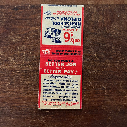 High School Diploma at Home Advertising Matchbook Cover MM11-8
