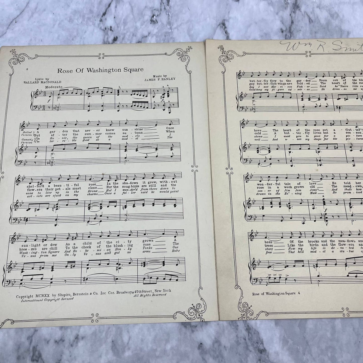 1920 Rose of Washington Square Fanny Brice Sheet Music Ziegfeld Frolic TI1