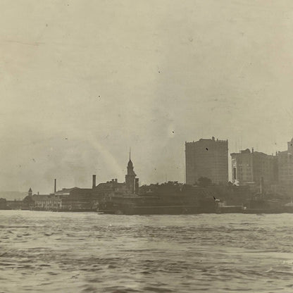 1903 Original Sepia Photograph Battery Park View From the East River NYC AC7