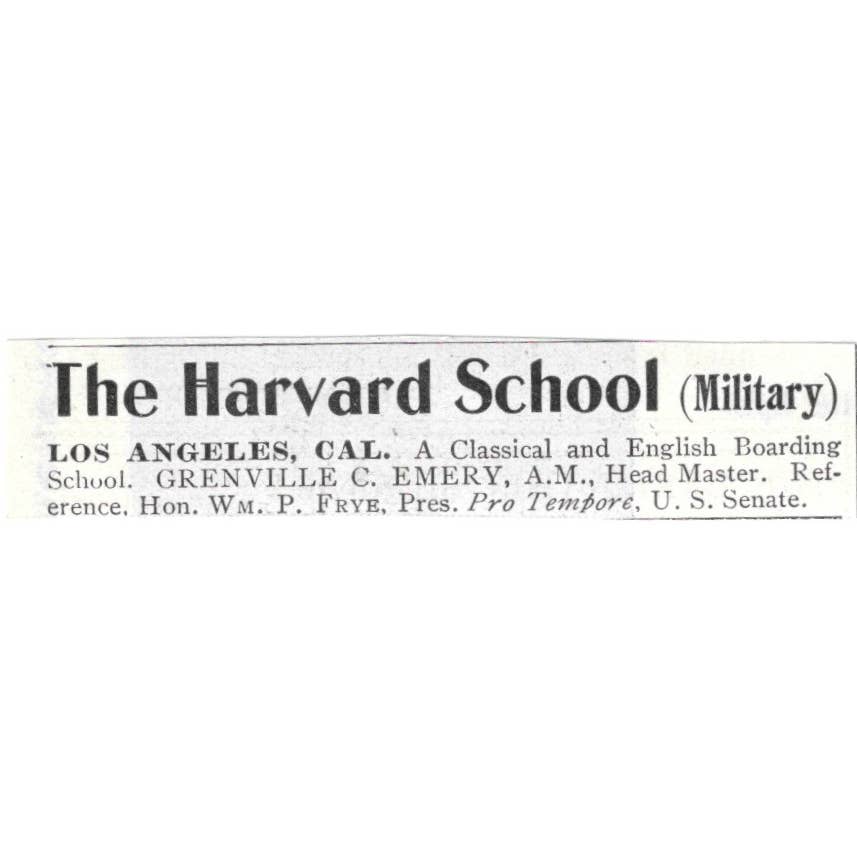 The Harvard Military School Los Angeles CA Grenville C. Emery - 1903 Ad TJ8-7-5