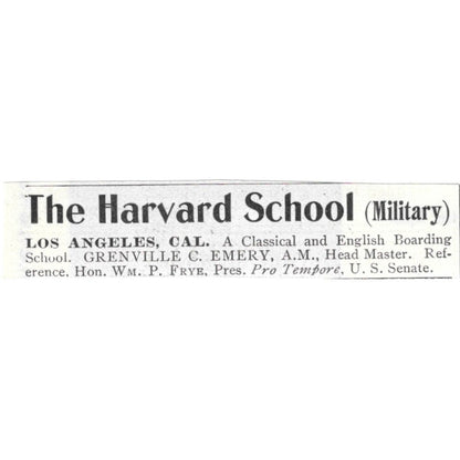 The Harvard Military School Los Angeles CA Grenville C. Emery - 1903 Ad AK5-S30