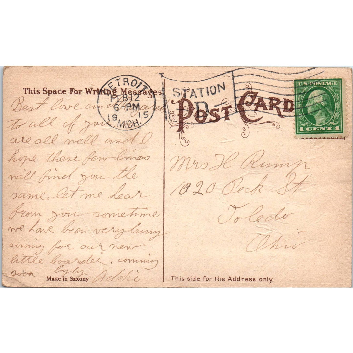 1915 Valentine Cupid Roses Heart Original Postcard TK1-24