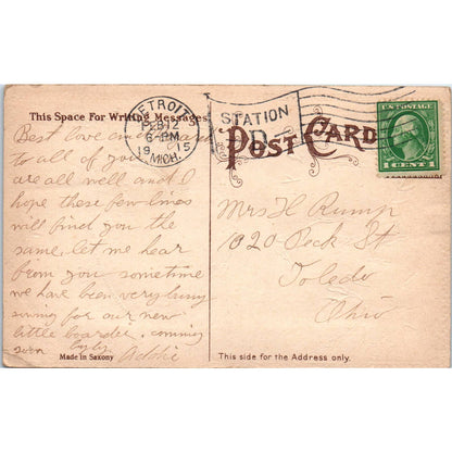 1915 Valentine Cupid Roses Heart Original Postcard TK1-24