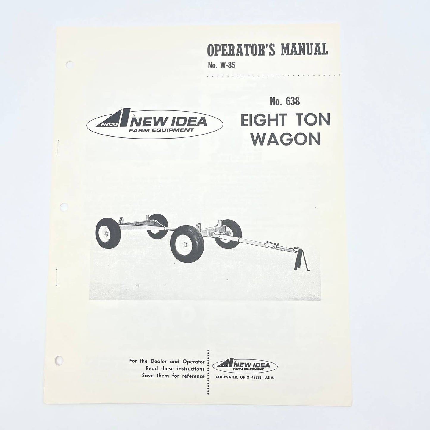 Original 1976 New Idea Operator's Manual W-85 No. 638 Eight Ton Wagon TB9