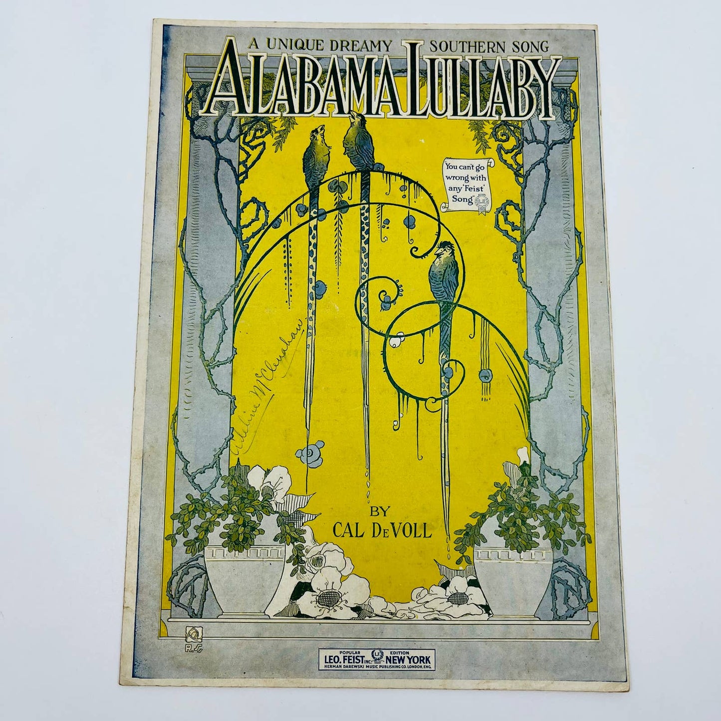 1919 Sheet Music Alabama Lullaby Cal DeVoll M1