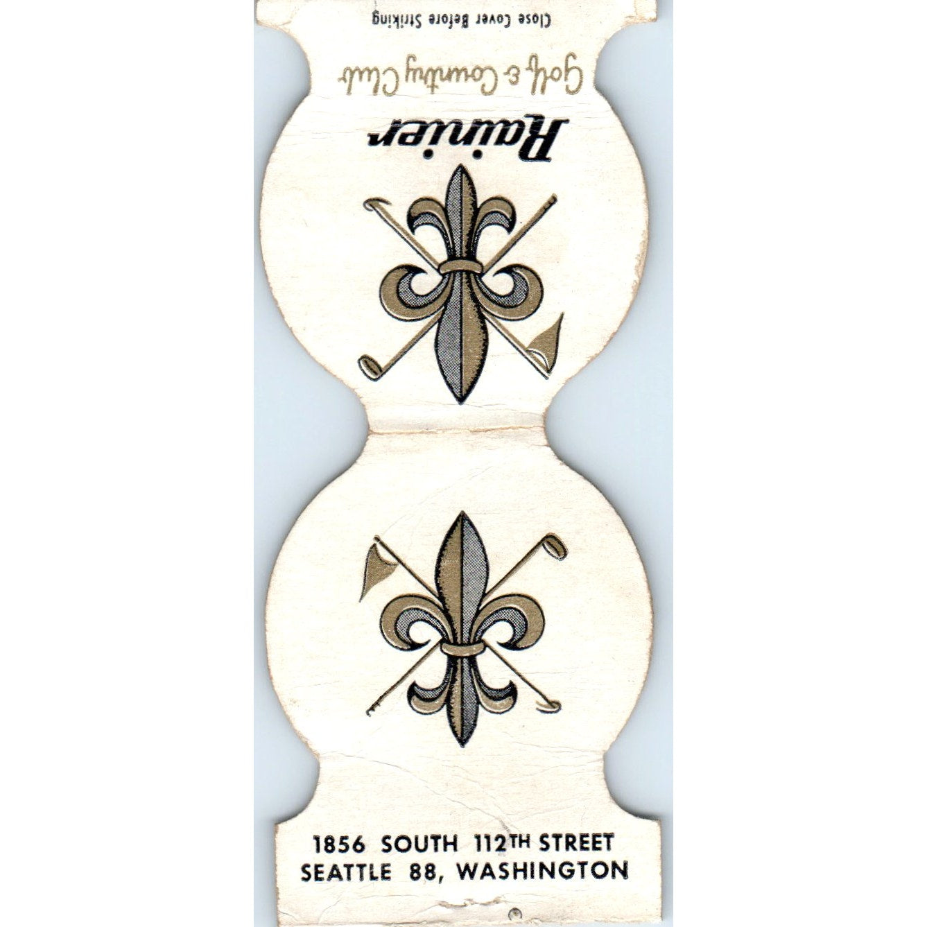 Rainier Golf & Country Club Seattle Die Cut Advertising Matchbook Cover SA6-M3