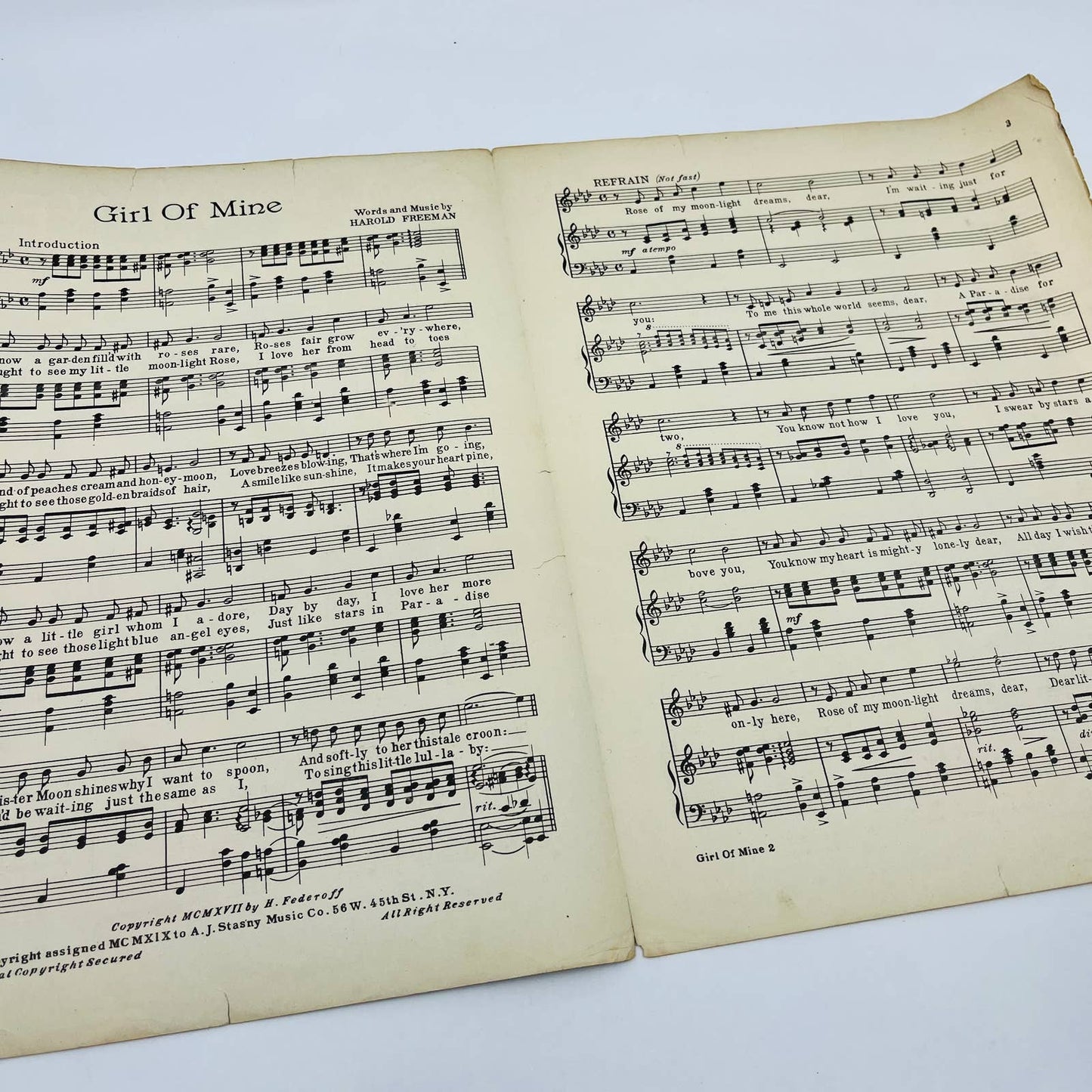 1917 Sheet Music Girl of Mine Harold Freeman M1