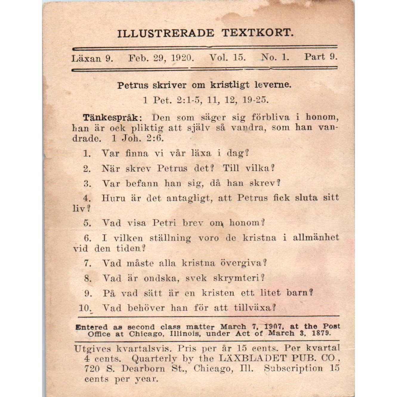 1920 Christian GERMAN Lesson Picture Card The Christian Will Become Like Christ SE5