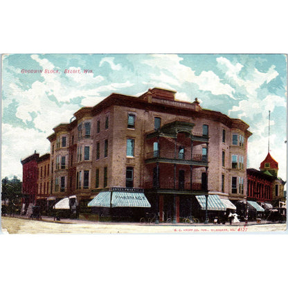 Goodwin Block Beloit WI 1907 Original Postcard TJ9-P3