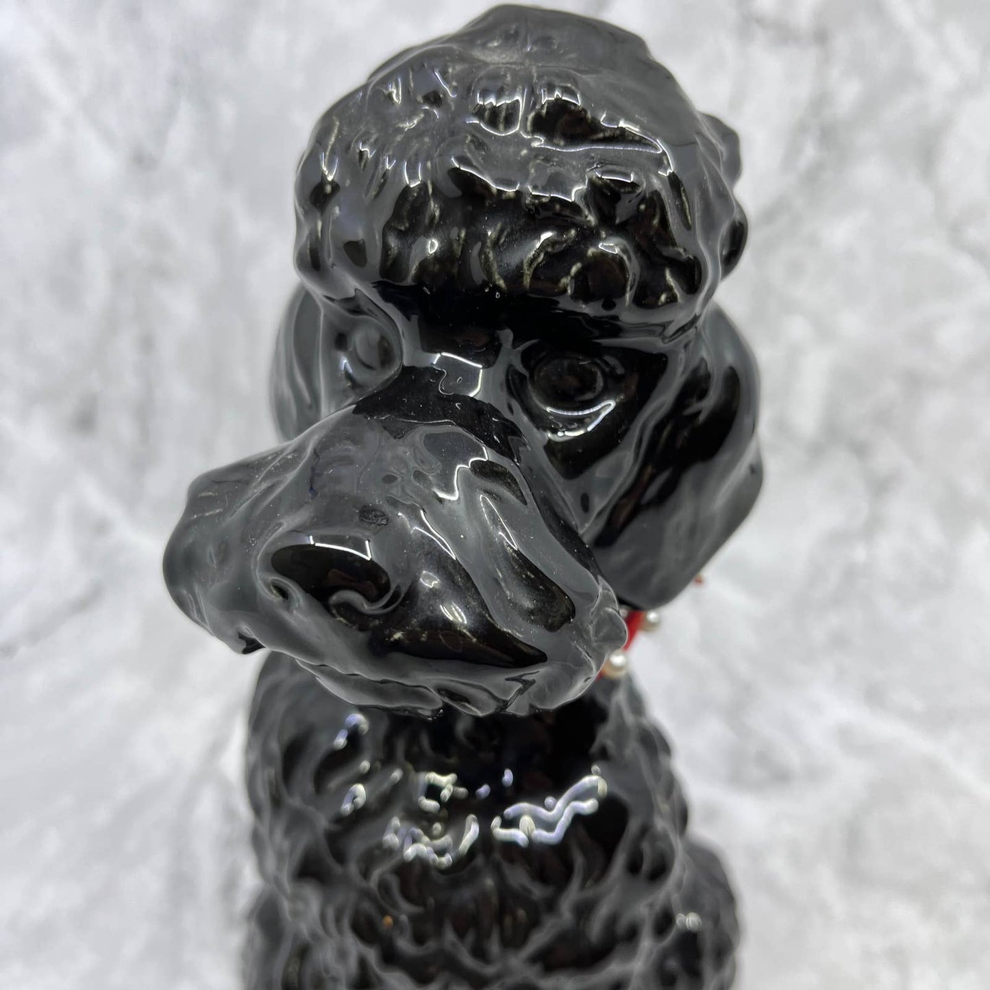 Vintage MCM Large Porcelain Black Poodle Dog Figurine Glossy Black 10.5" TJ1