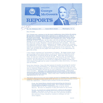 Senator George McGovern Reports Newsletter Feb 1967 Original B16