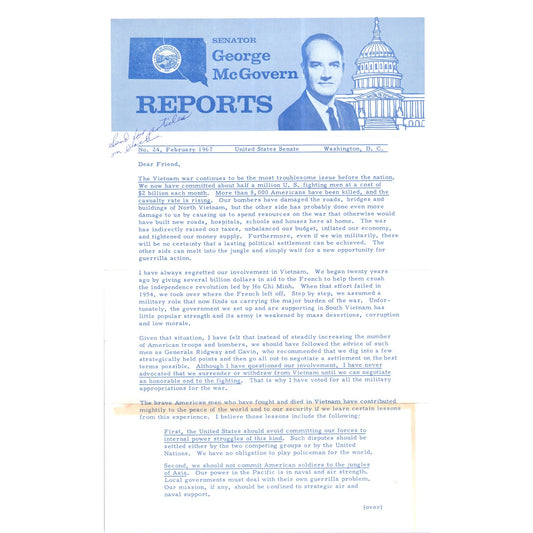 Senator George McGovern Reports Newsletter Feb 1967 Original B16