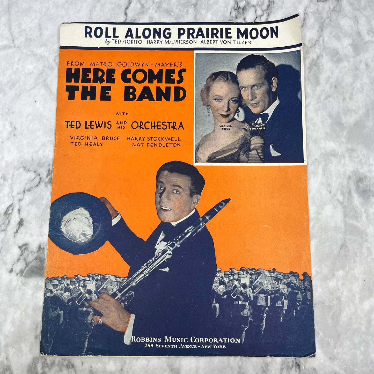 1935 ROLL ALONG PRAIRIE MOON Sheet Music Here Comes the Band Virginia Bruce TH1