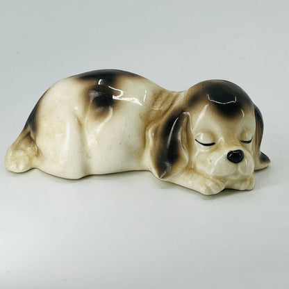 Vintage Sleeping Beagle Puppy Dog Figurine Hand Painted Porcelain Ceramic 4” SA5
