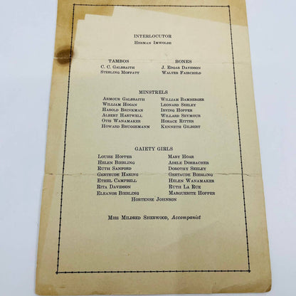 1931 A Minstrel Revue Camille Watson Suffern NY Community Club Program D6