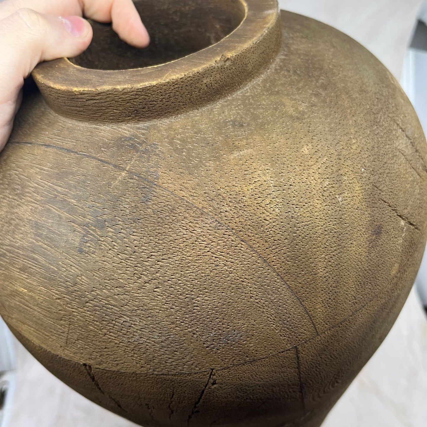 Large 18" Handmade Solid Wood Urn Vase With Finial Cap