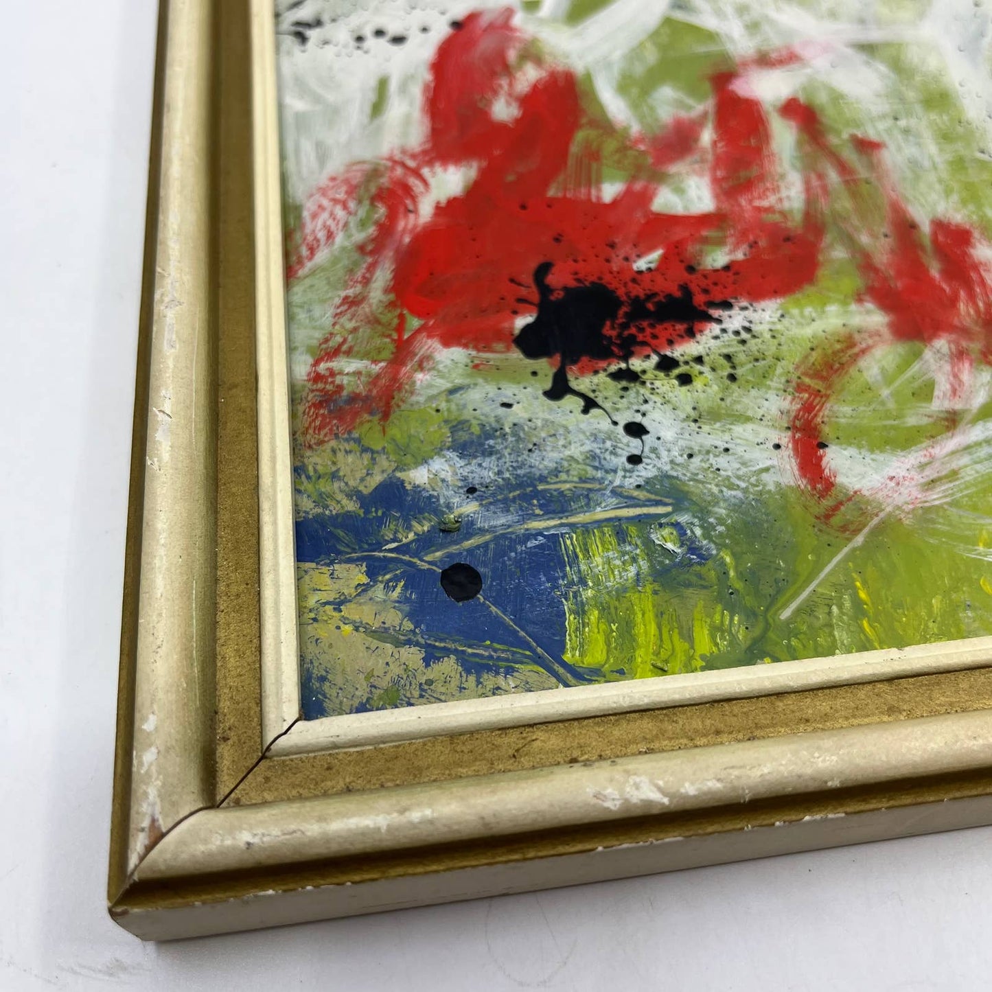 Framed Original Abstract Art Painting "Red Meridiem" Acrylic on Glass 9x11 TI5