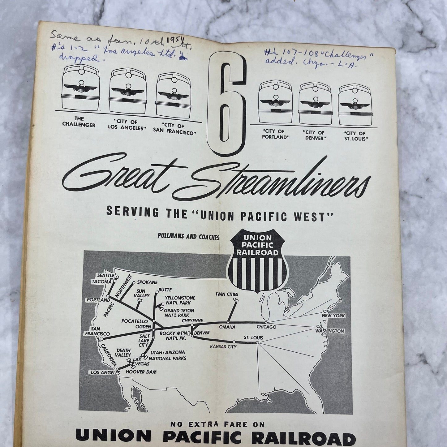 1954 June 20 Union Pacific Railroad Timetables  L1-5
