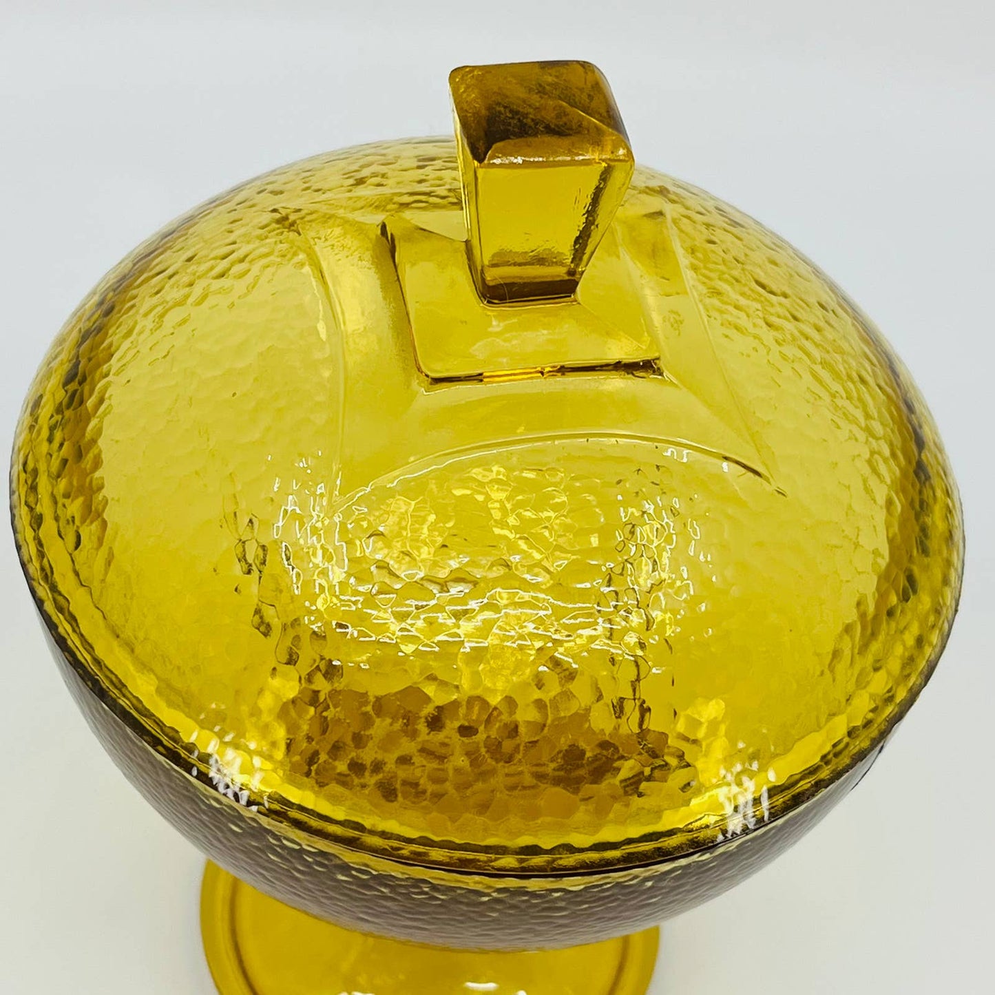 Art Deco Golden Honey Jeannette Textured Glass Candy Dish Compote 8x5.5 TD1