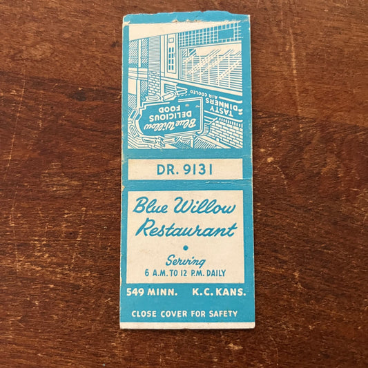 Blue Willow Restaurant Kansas City MO Advertising Matchbook Cover SB3-M5