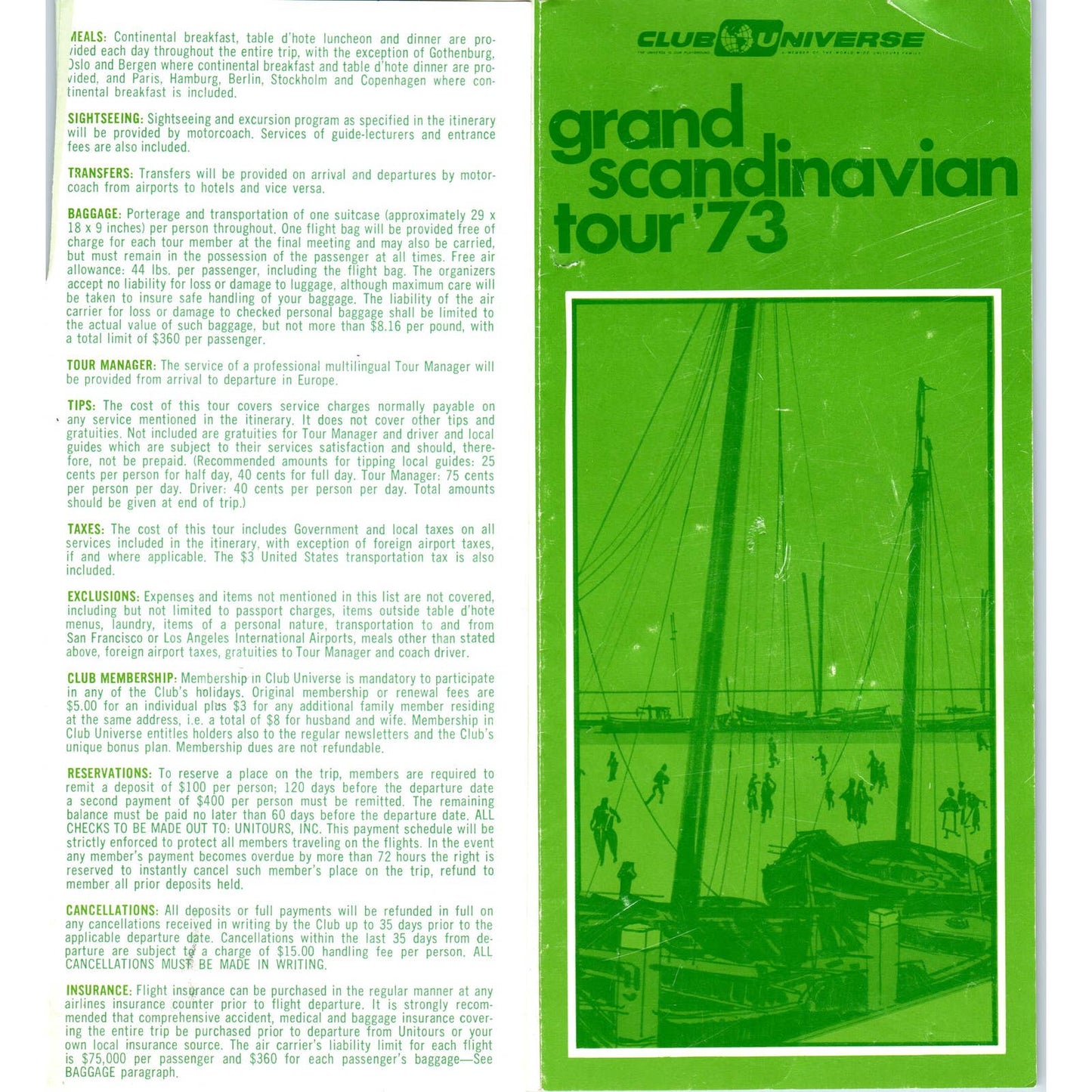 1973 Club Universe Grand Scandinavian Tour Fold Out Brochure SF3