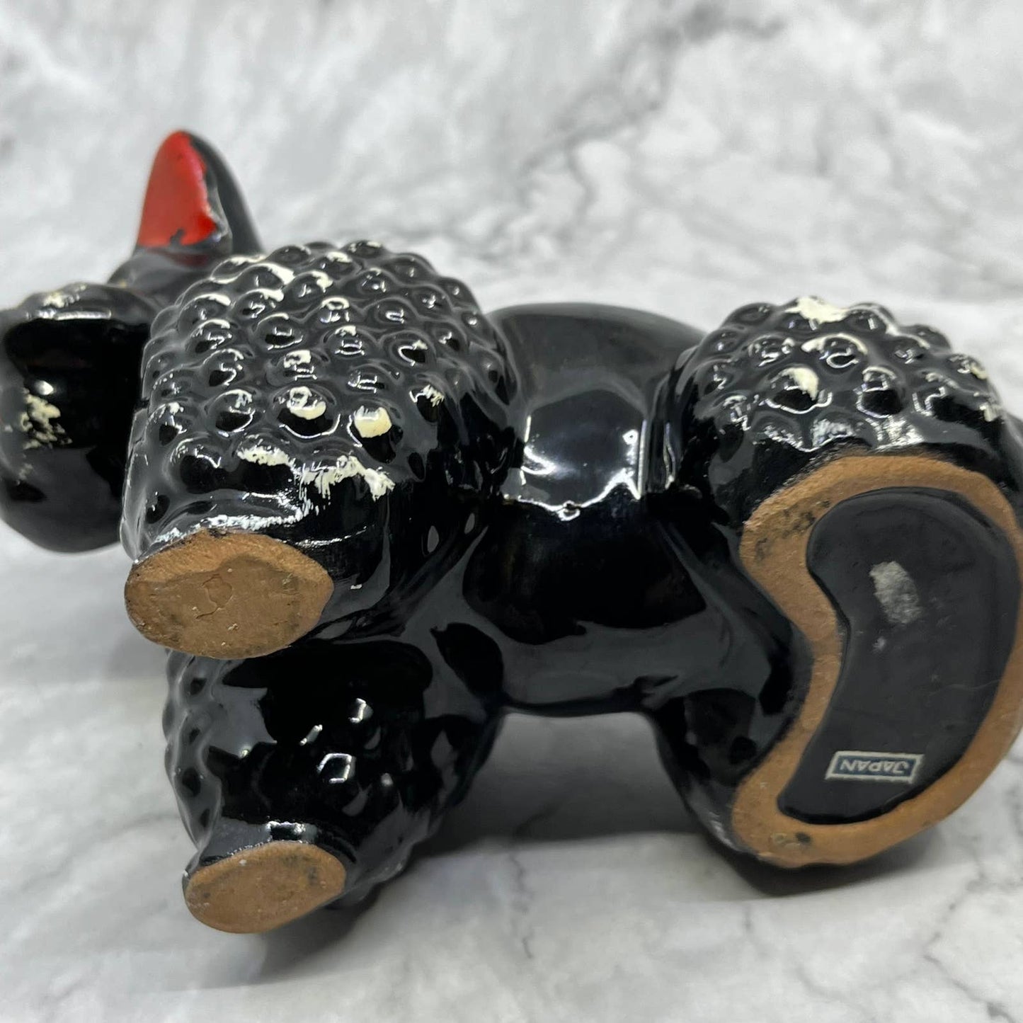 1950s Black Poodle Dog Planter Ceramic Redware Black And White 6x6.5 TJ1