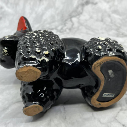 1950s Black Poodle Dog Planter Ceramic Redware Black And White 6x6.5 TJ1
