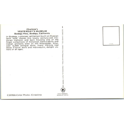 Charlene's Yesterday's Museum Bodega CA Dolls Original Postcard PB8