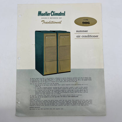 1950s Mueller Climatrol Traditional Type 906 Summer Air Conditioner Leafet AC8