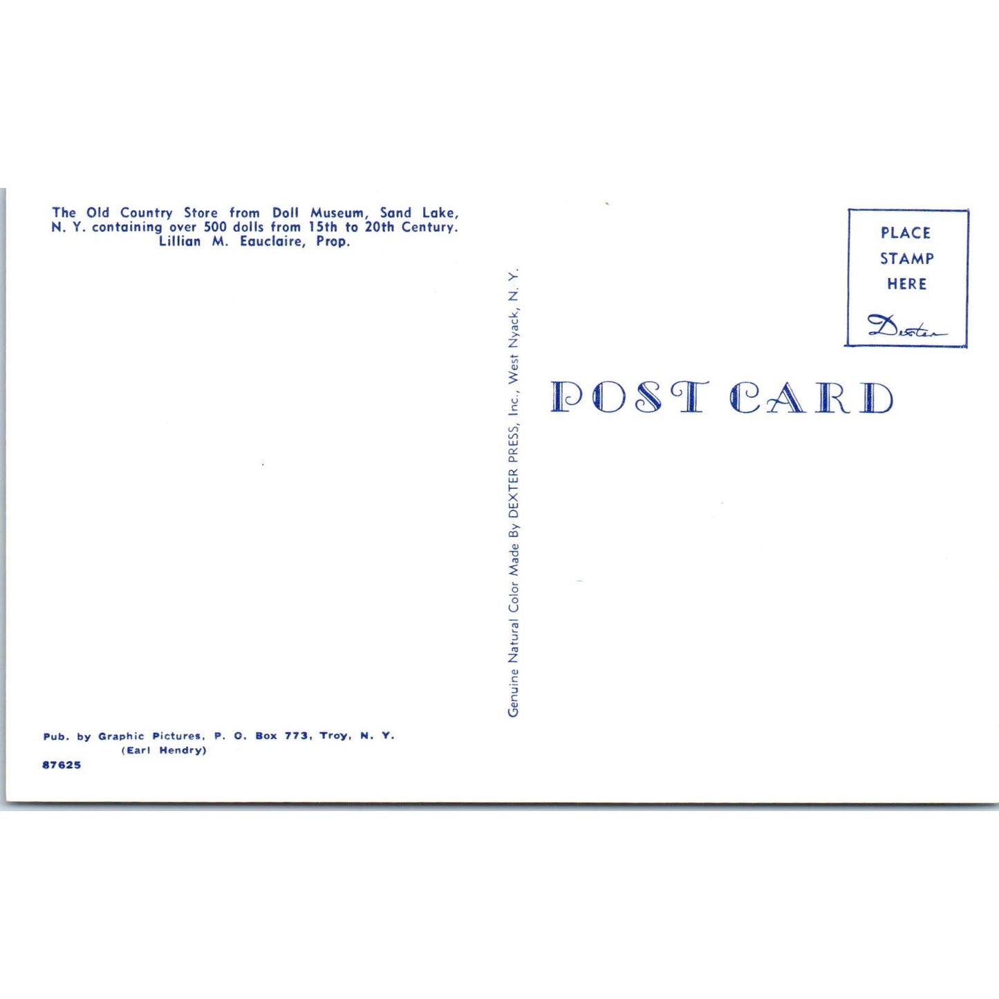 Old Country Store Doll Museum Sand Lake NY Lillian Eauclaire Postcard PB4