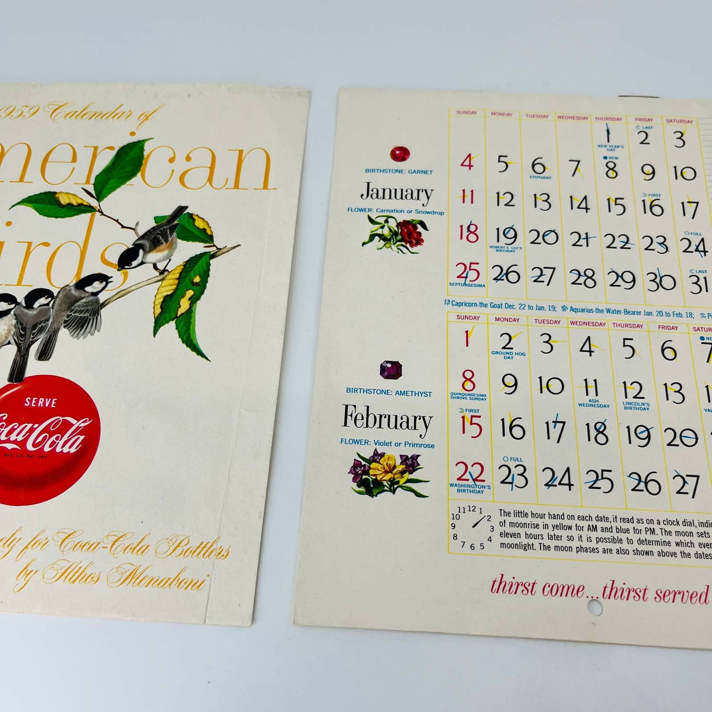 1959 Coca Cola Calendar of American Birds 7 x 12” by ATHOS MENABONIL C4