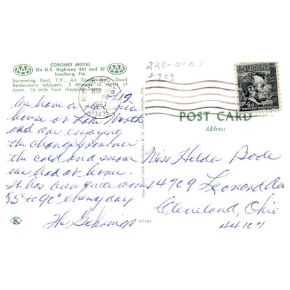 Coronet Motel Leesburg Florida 1967 - Postcard TJ8-1