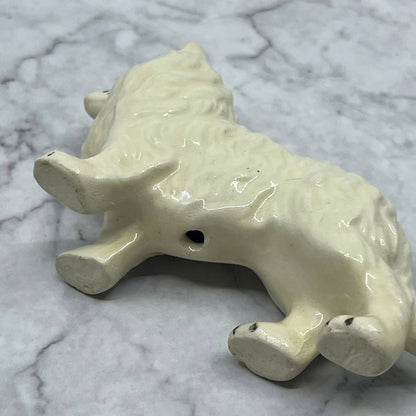 Vintage MCM Hand Painted White Collie Dog Bone China Figurine 4” SE1